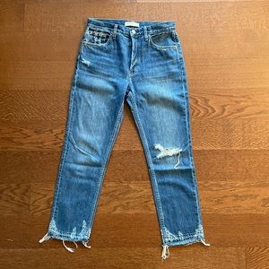 TRAVE distressed high rise cropped jean.